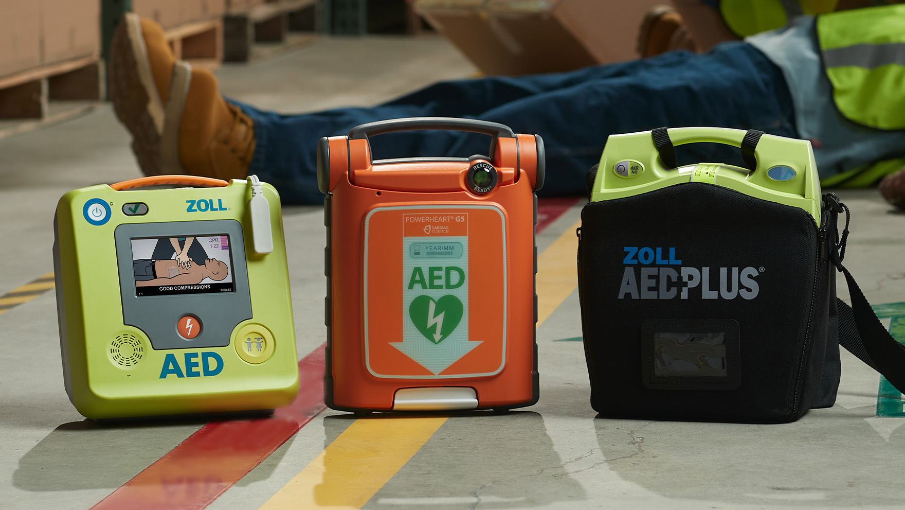AED-apparaat in gebruikssituatie
